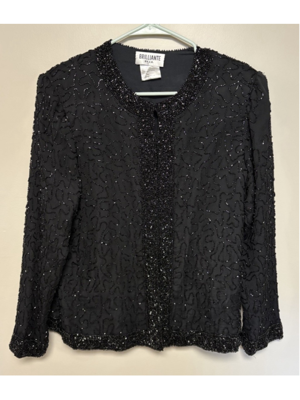 Vintage Silk Beaded Jacket Black Evening Formal Open Front Cocktail Brilliante